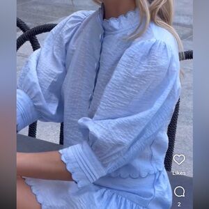 Vita Grace Scalloped Button Top in Light Blue